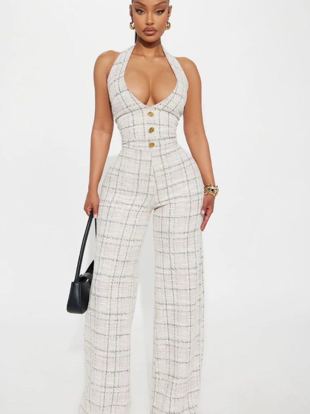 Chelsea Tweed Pink Plaid Halter Neck Jumpsuit